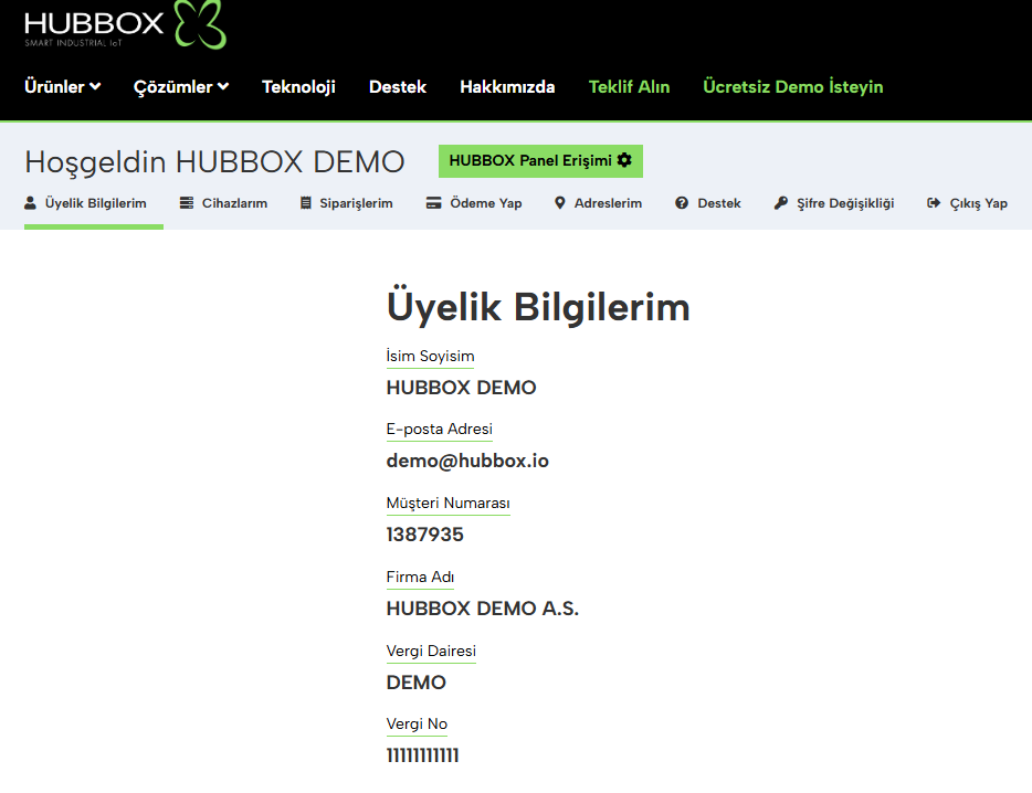HUBBOX Panel Direkt Giriş Arayüzü