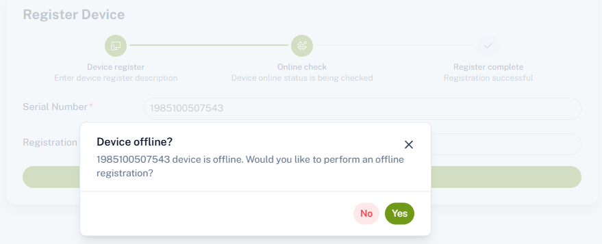HUBBOX Offline Device Registration Warning