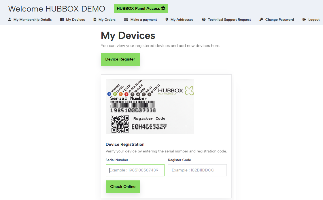 HUBBOX İlk Cihaz Kaydı ve Panel Erişimi