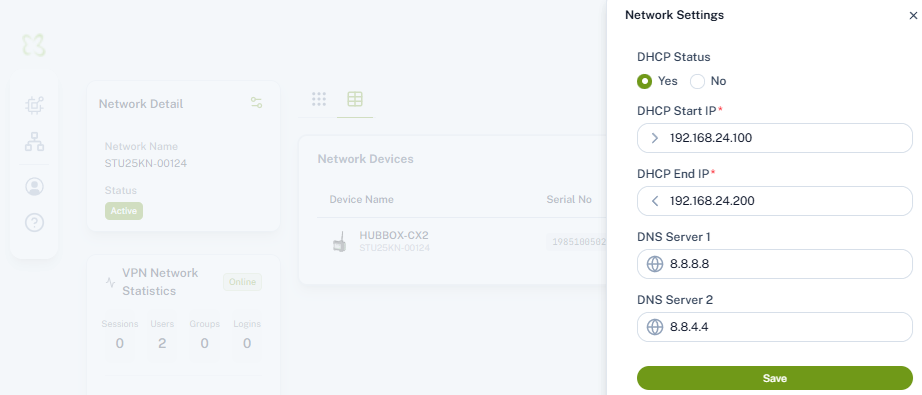 DHCP Settings Panel View